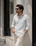 Premium Cotton Linen Shirt – Light Sage Green