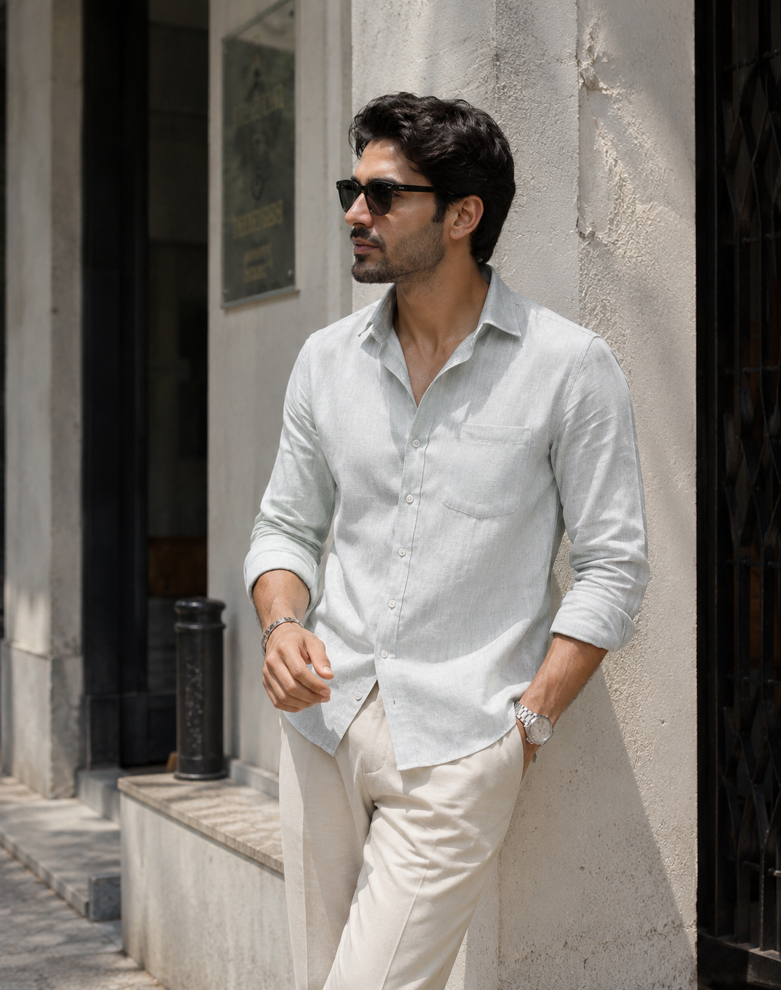 Premium Cotton Linen Shirt – Light Sage Green