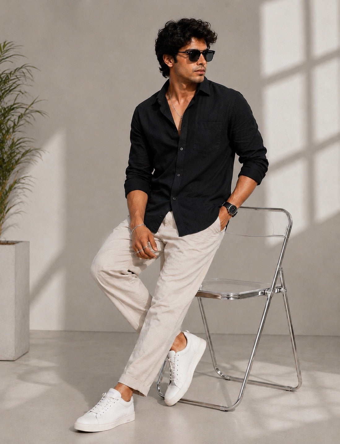 Premium Cotton Linen Shirt –  Black